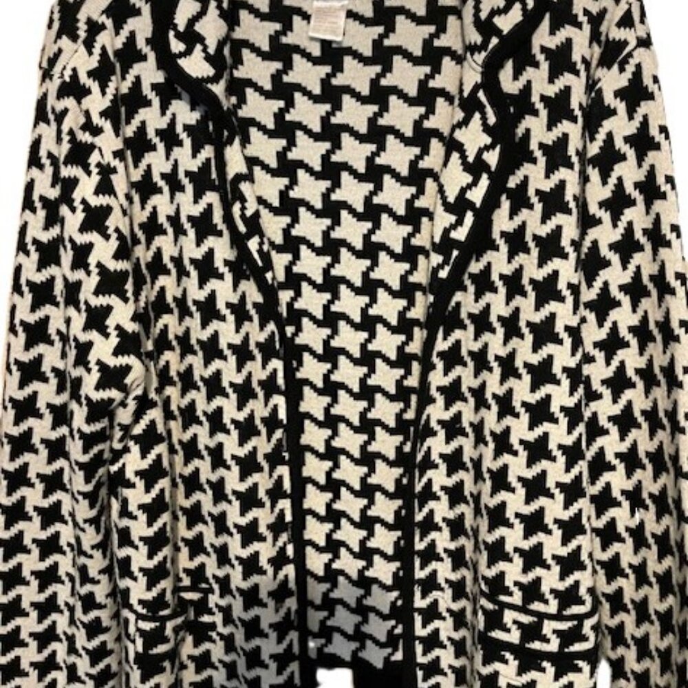 Classic Black & White Houndstooth Cardigan - Dorby Woman - Size 2X - Picture 3 of 3
